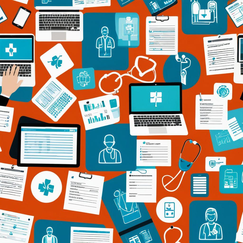 A visually engaging and informative collage showcasing essential patient resources in clinical diagnostics. Include elements like a stethoscope, medical chart, a diverse group of patients, and a healthcare professional interacting with a patient. Integrate icons representing digital resources like a laptop and smartphone. Use a cohesive color palette to symbolize trust and clarity. vibrant colors. modern flat design.